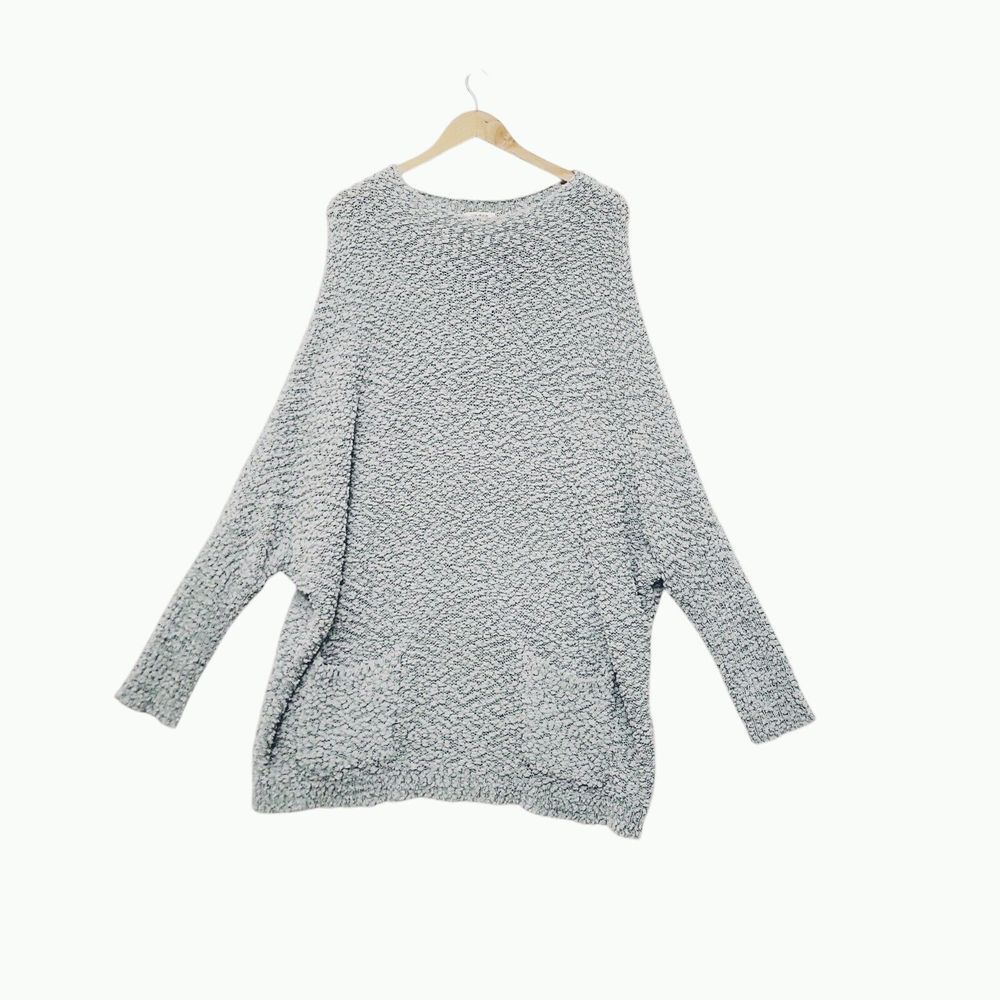 Umgee Women's‎ Sweater Large Oversized Popcorn Weave Dolman Sleeve Blue Pockets
